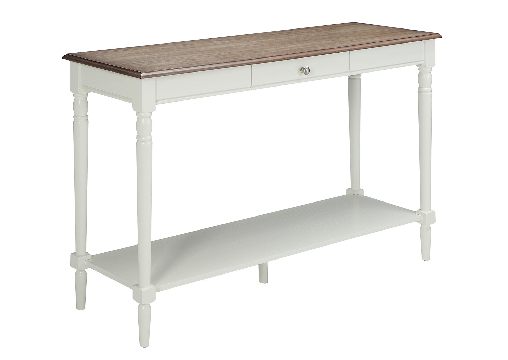 Convenience Concepts French Country Console Drawer 48 Side Storage Shelf, Narrow Entryway Hall Table for Living Room, Driftwood/
