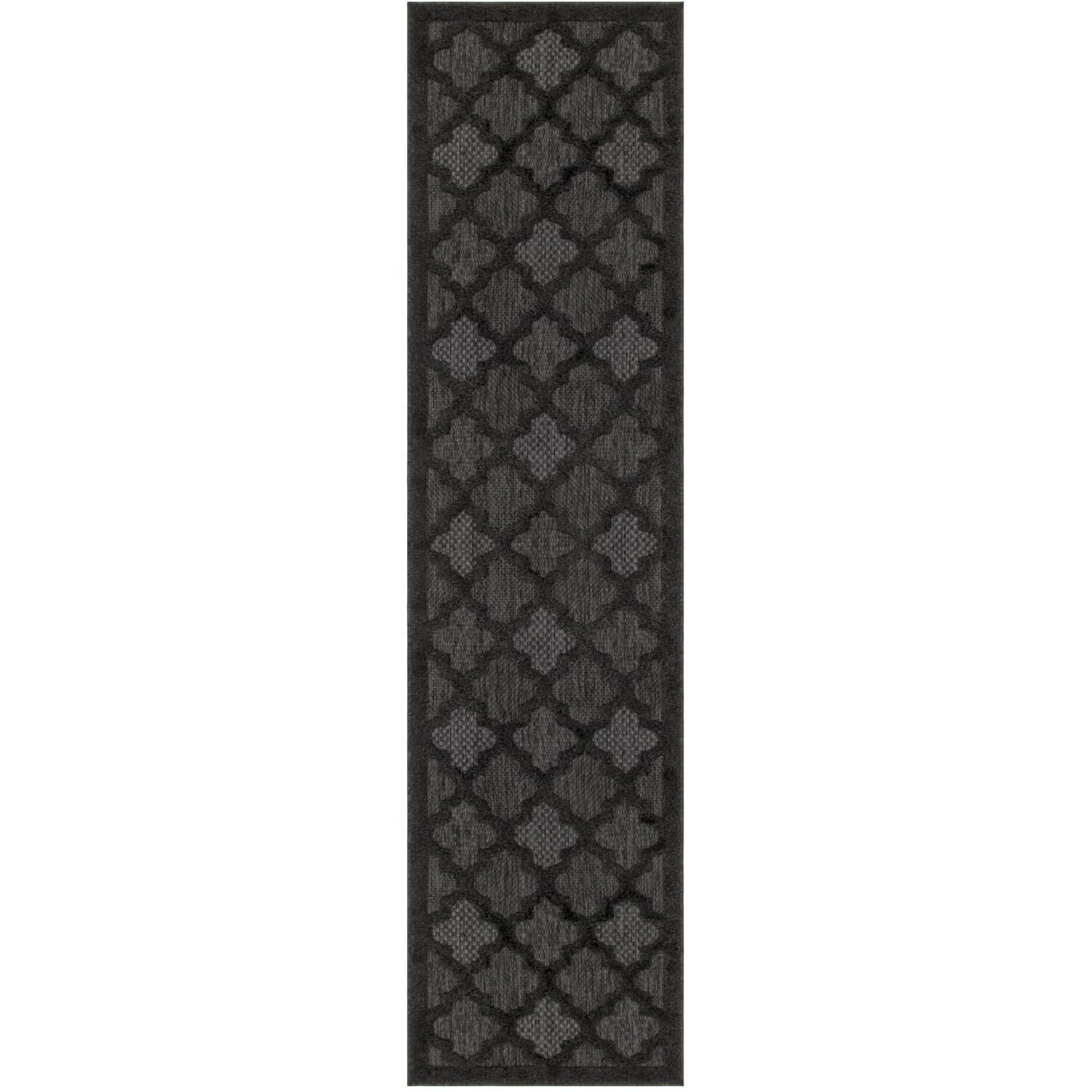 Nourison Easy Care Indoor/Outdoor Charcoal Black 2 x 6 Area Rug, Easy Cleaning, Non Shedding, Bed Room, Living Room, Dining Ro