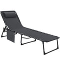 Flamaker Foldable Chaise Lounge Chair 5-Position Adjustable, Tanning Chair with Side Pocket, Outdoor Sunbathing for Pool, Beach,