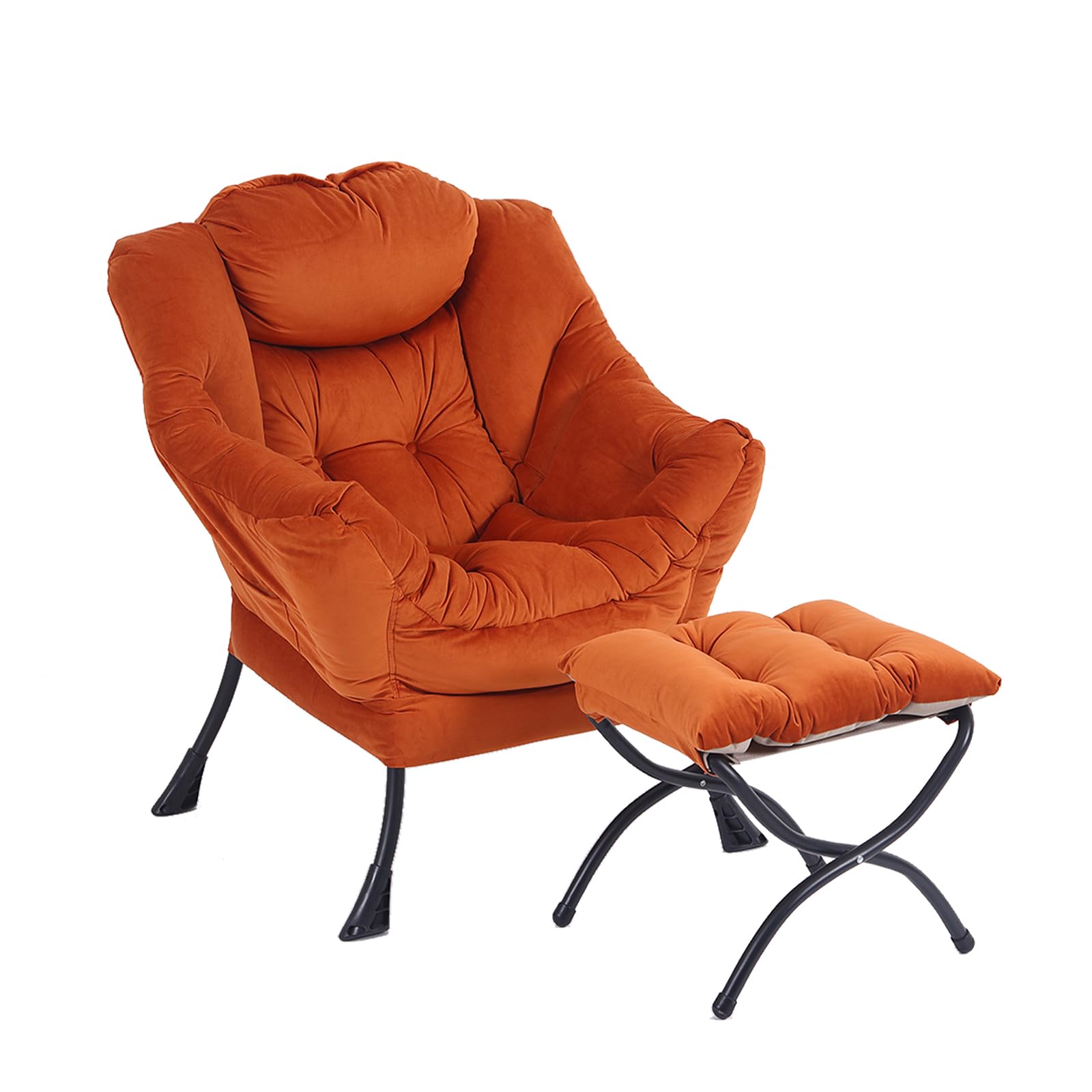 LITA Lazy Chair with Ottoman, Modern Lounge Accent Chair with Armrests and a Side Pocket, Leisure Upholstered Sofa Chair Set, Re