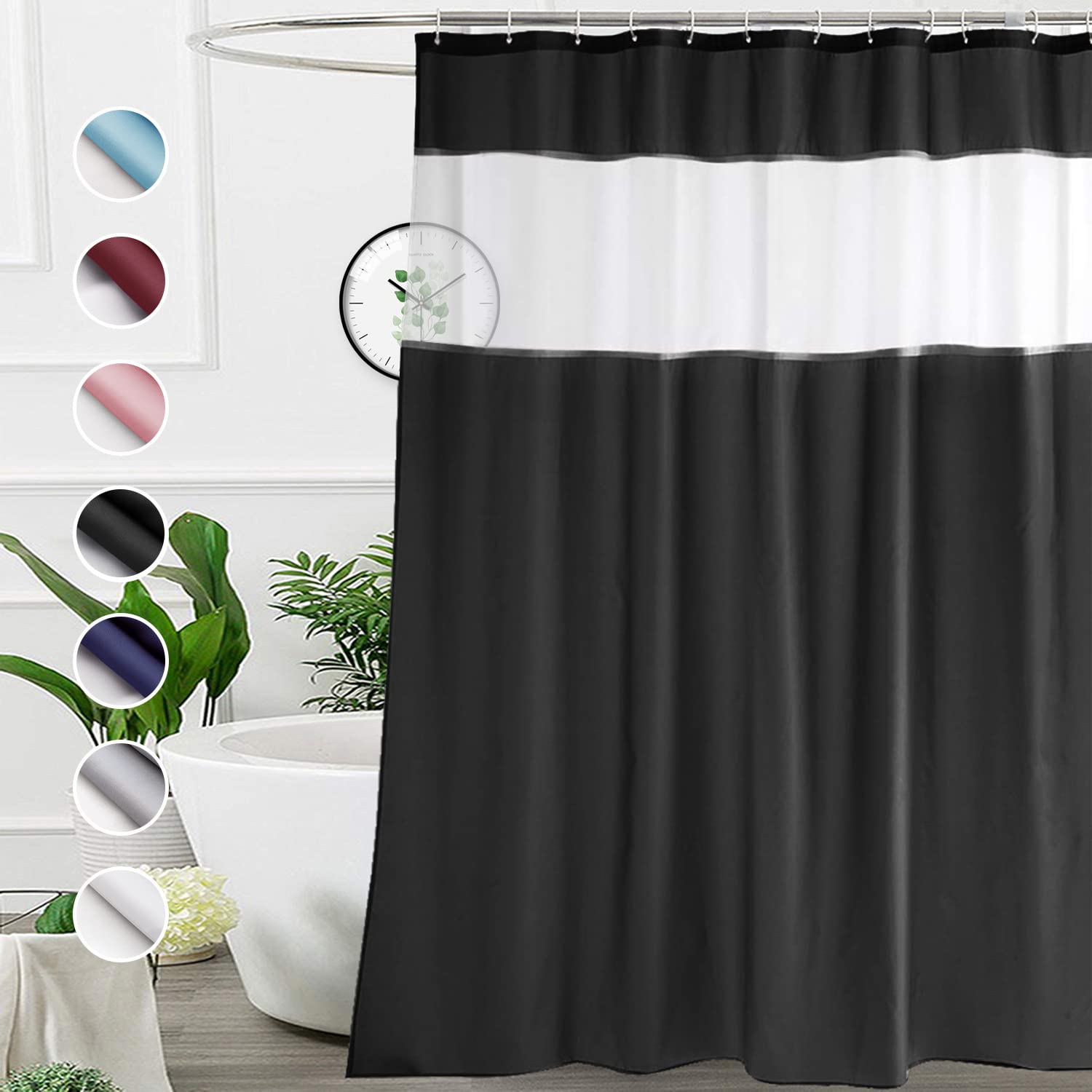 UFRIDAY Shower Curtain Grey and White 72 x 72 Inch, Fabric Shower Curtain with Window.Shower Curtain for Bathroom and Bathtubs,M