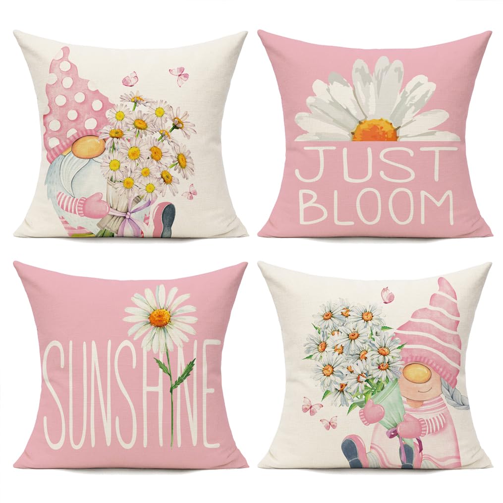 All Smiles Outdoor Pink Throw Pillow Covers 18x18 Set of 4 Spring Summer Decorative Cushion Cases Home D  cor Decorations for Pa