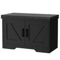 HOMSHO 2-Tier Storage Bench, Shoe Bench with Padded Seat Cushion, Entryway Bench with 2 Barn Doors, Adjustable Shelf, 13.8 D x 2