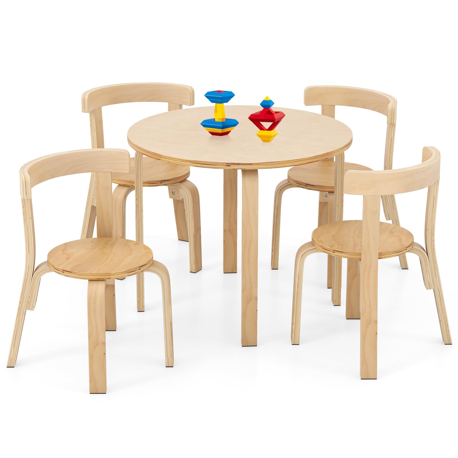 HONEY JOY Kids Table and Chair Set, Bentwood Toddler Round Table and 4 Chairs for Craft Art, Building Block, 5-Piece Children Fu