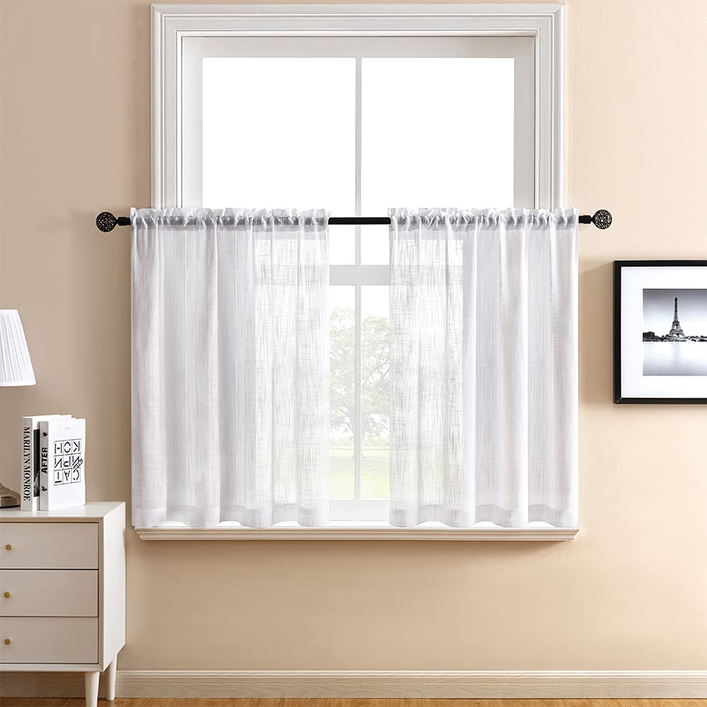 XTMYI White Sheer Curtains 30 inch Length for Half Small Window Treatments Set Short Cafe Tiers Curtains for Bathroom Nursery Wi