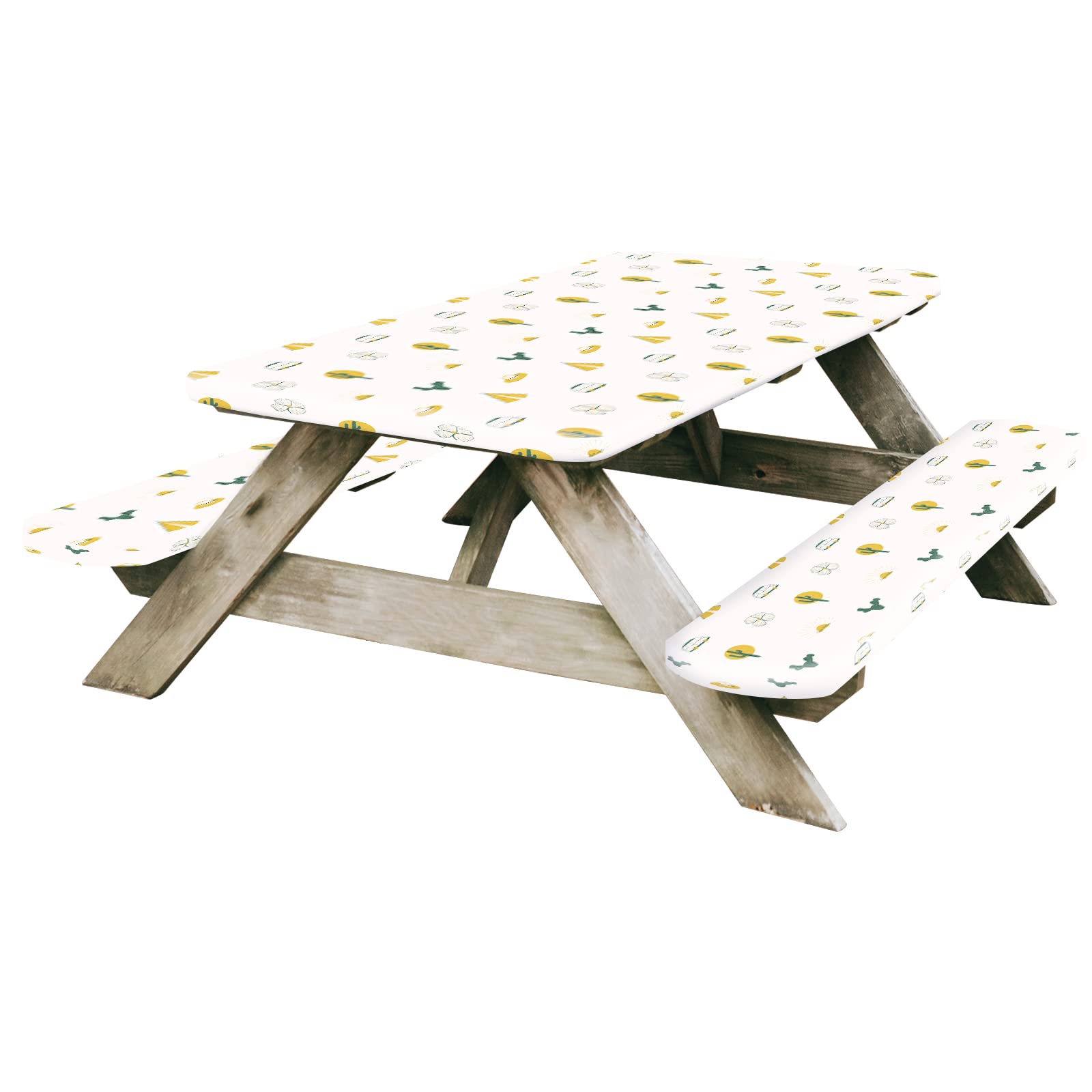 Picnic Table Cover and Bench Covers, Fitted Tablecloth Cover with Elastic Edge, Water and Oil Proof, for Outdoor, Garden, Campin