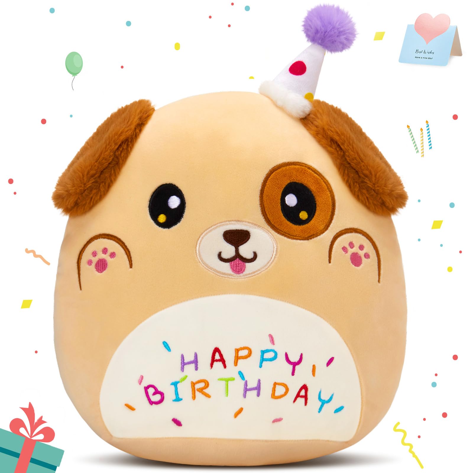 CozyWorld 14   Happy Puppy Soft Plush Pillow, Cute Dog Plush, Kawaii Dog Stuffed Animal, Birthday Plush Toy Party Decoration, 