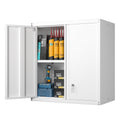 GREATMEET Metal Wall Cabinet, Wall Mounted Storage Cabinet for Garage Storage, White Floating Cabinet with Doors and Adjustable 