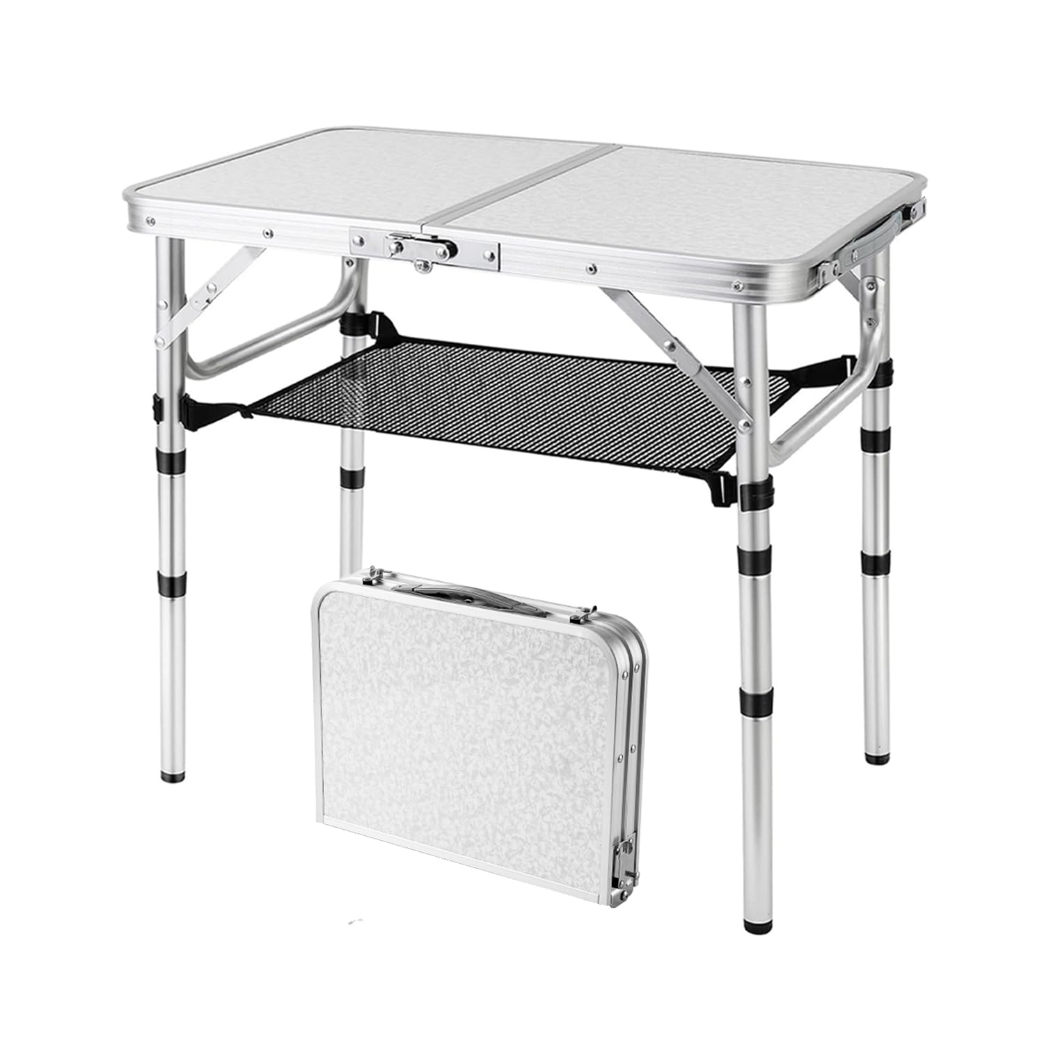 YihuiKo Folding Picnic Table, Small Camping Table with Adjustable Heights, Portable Lightweight Aluminum Side Table for Office, 