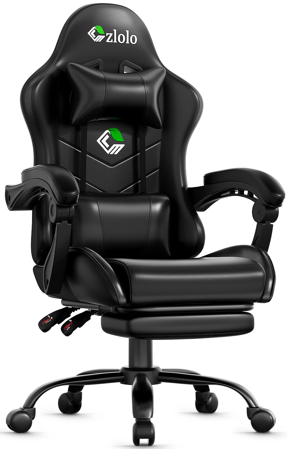 Czlolo Gaming Chair with Footrest Racing Style Lumbar Support Massager Video Game Chair with Metal Legs, High Back Gamer Chair w