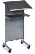 Audio-Visual Direct Wheeled Lectern Podium - Standing Desk with Storage Shelf - Silver/Black - Ideal for Presentations and Lapto