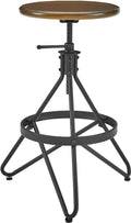 Crosley Furniture Kalen Wood Seat Adjustable Height Swivel Bar Stool, Brown/Matte Black