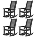 GREENVINES Outdoor Rocking Chairs | Set of 4 | Porch Rocker | HDPE Plastic | Black | Oversized Rockers | High Back | Big & Tall 