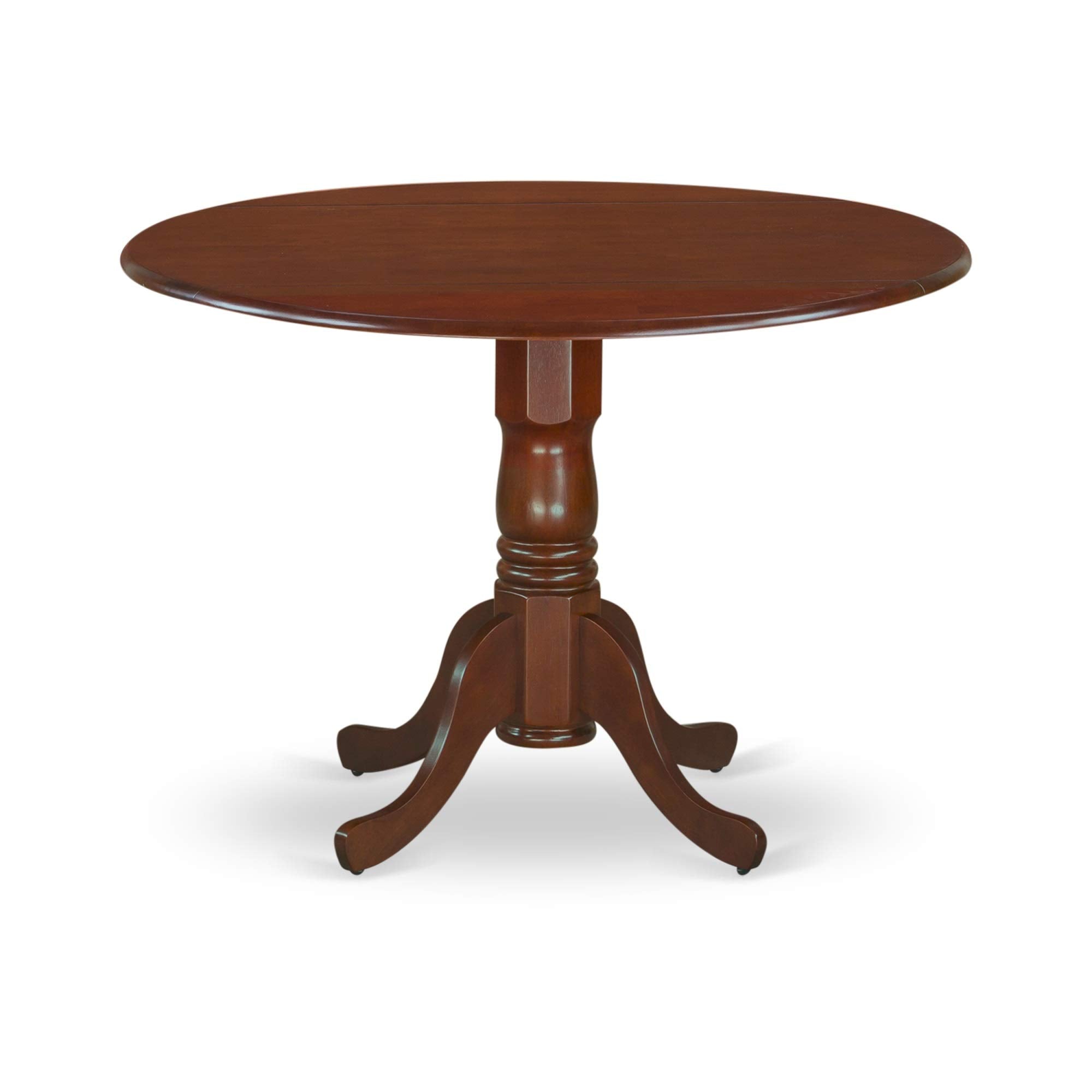 East West Furniture DMNF5-MAH-C 5 Piece Dining Set Includes a Round Dining Room Table with Dropleaf and 4 Linen Fabric Upholster