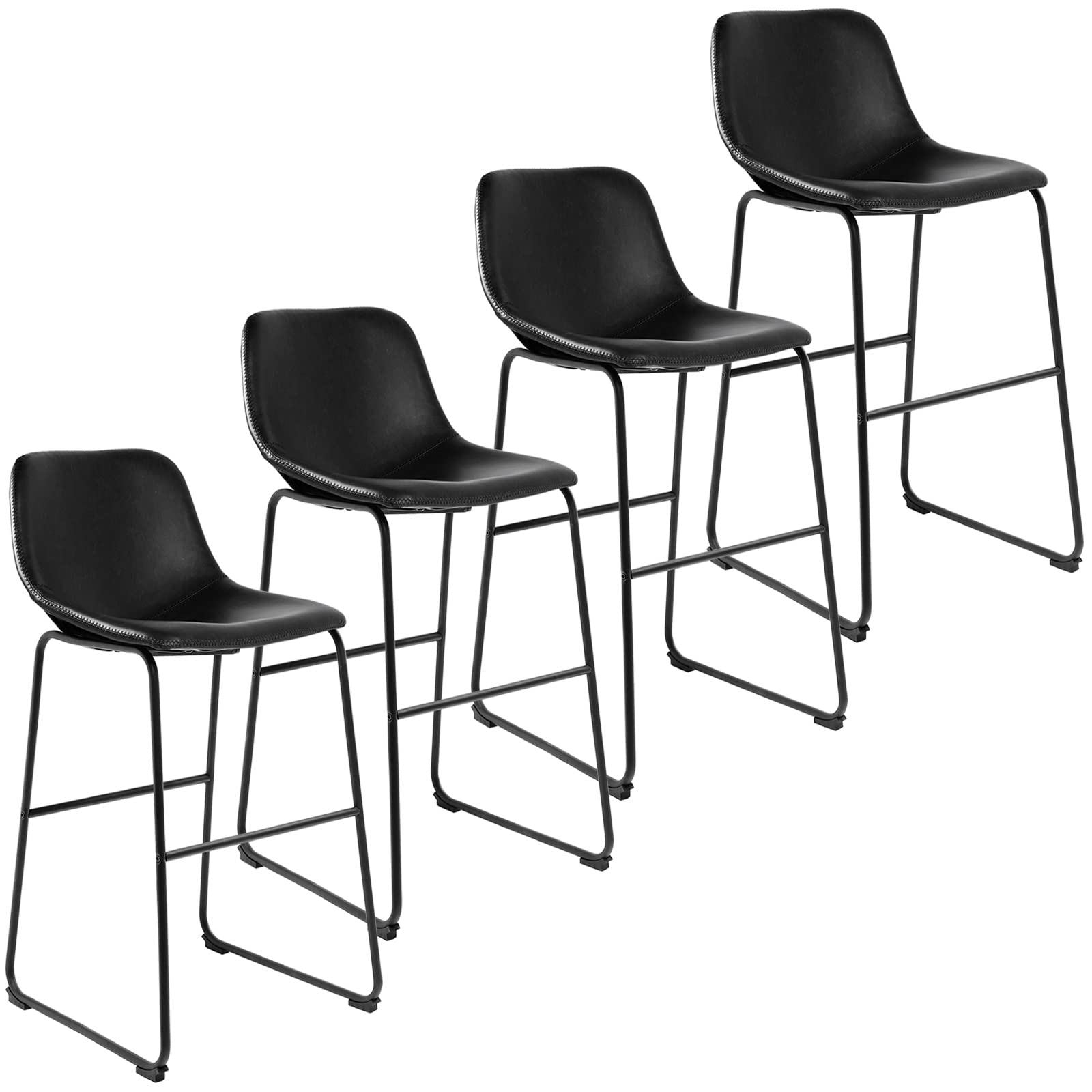 TAVR Furniture PU Leather Bar Stools with Back and Footrest Set of 4 Black Modern Bar Height Stool Chair for Pub Coffee Home Din