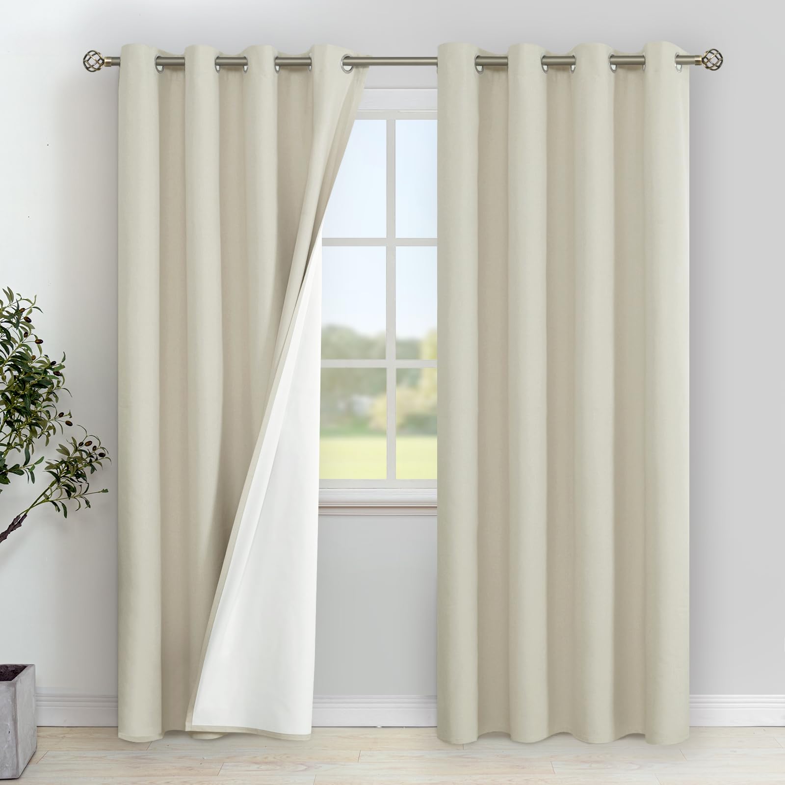 YoungsTex Linen Blackout Curtains 84 Inches Length, Grommet Thermal Insulated Full Room Darkening Long Window Drapes for Bedroom
