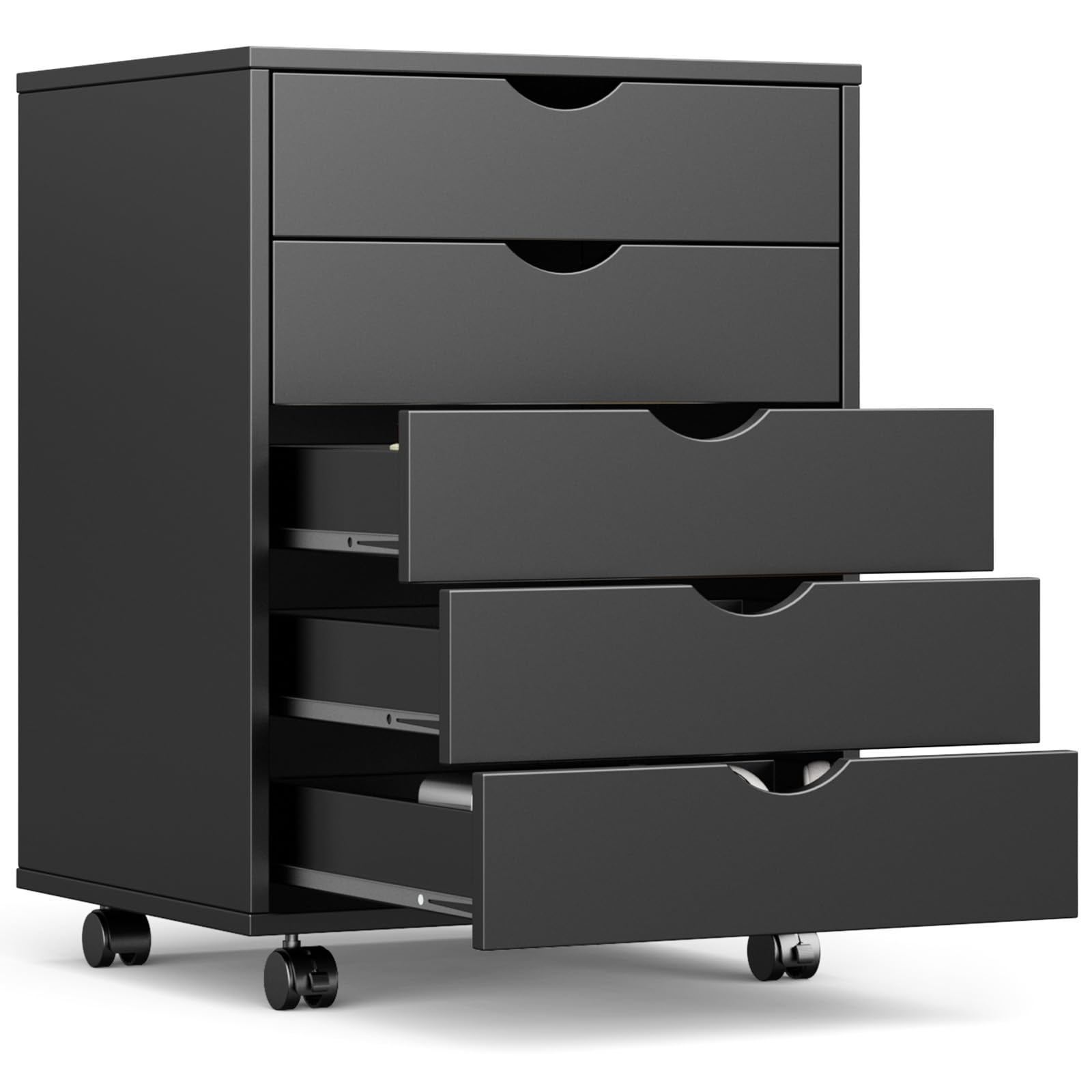 OLIXIS 5 Drawer Mobile File Cabinet Under Desk Storage Organization with Wheels Vertical Filing Chest Rolling Wood Small Desk Pr