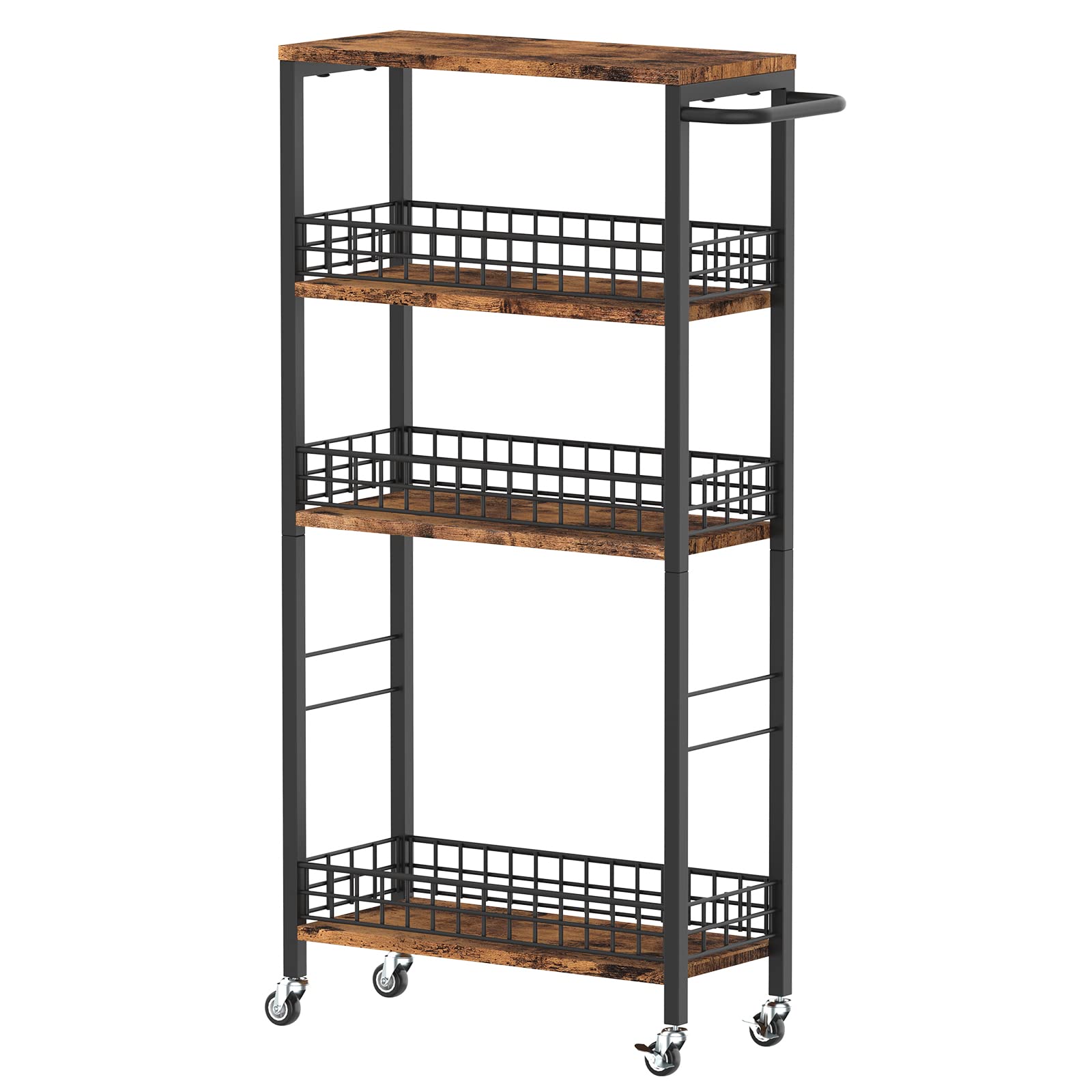 Slim Storage Cart Rolling Kitchen Cart with Wheels Narrow Laundry Storage Utility Cart 4 Tier Bathroom Mobile Shelving Unit Orga