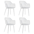 Giantex Modern Dining Chairs Set of 4 - White Arm Chair with 15  High Backrest, Powder-Coated Metal Legs, Anti-Slip Foot Pads, M