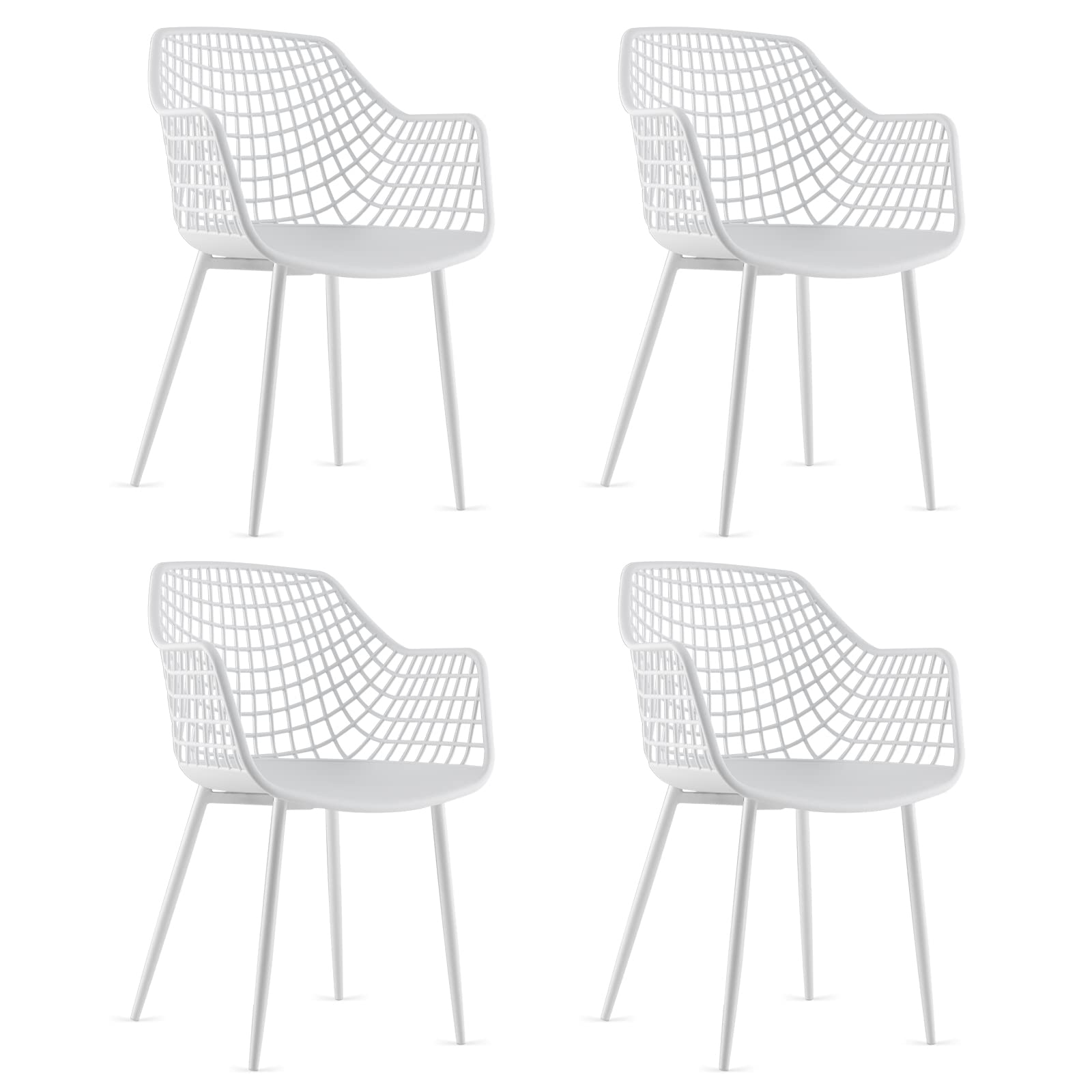 Giantex Modern Dining Chairs Set of 4 - White Arm Chair with 15  High Backrest, Powder-Coated Metal Legs, Anti-Slip Foot Pads, M