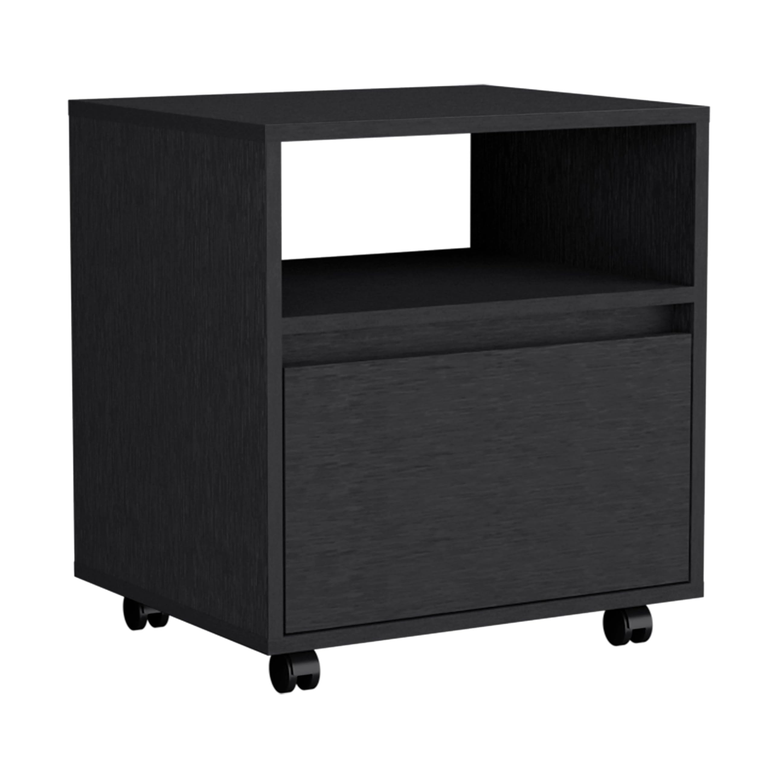 Tuhome Austin Nightstand, Casters, Single Drawer-Black