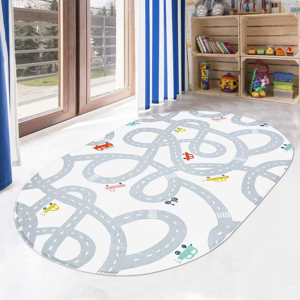 LIVEBOX Road Traffic Kids Rug 4x6 Washable Children Bedroom Area Rug Great for Educational & Fun with Cars and Toys Non-Slip B