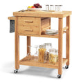 GORELAX Bamboo Kitchen Island on Wheels, Lockable Rolling Kitchen Cart with 2 Storage Drawers & Open Shelf, Wood Utility Butcher