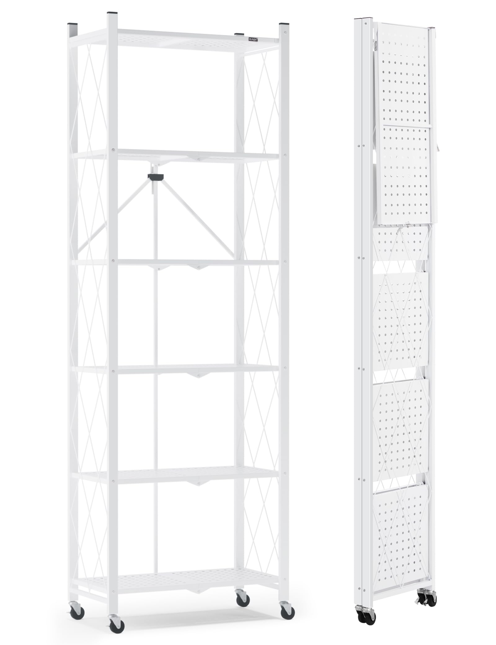 ALANNG 73.6 Inch Folding Bookshelf, 6 Tier Metal Bookcase and Bookshelves, Tall Shelves for Living Room Office Bedroom, Heavy Du