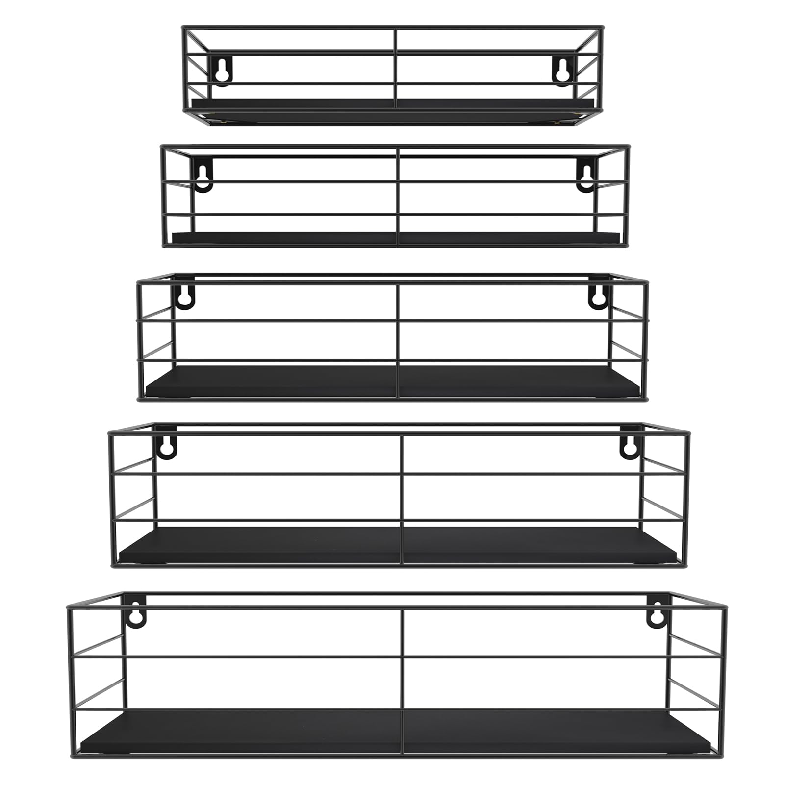 CRUGLA Floating Shelves Wall Mounted Set of 5, Black Hanging Storage Wall Shelf for Bathroom, Kitchen, Bedroom, Living Room Home