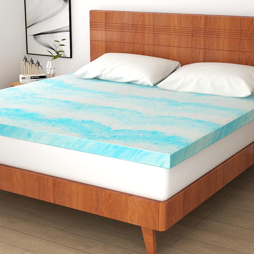 IULULU Mattress Topper, 2 Inch Gel Memory Foam Mattress Topper for Full Size Bed, Blue