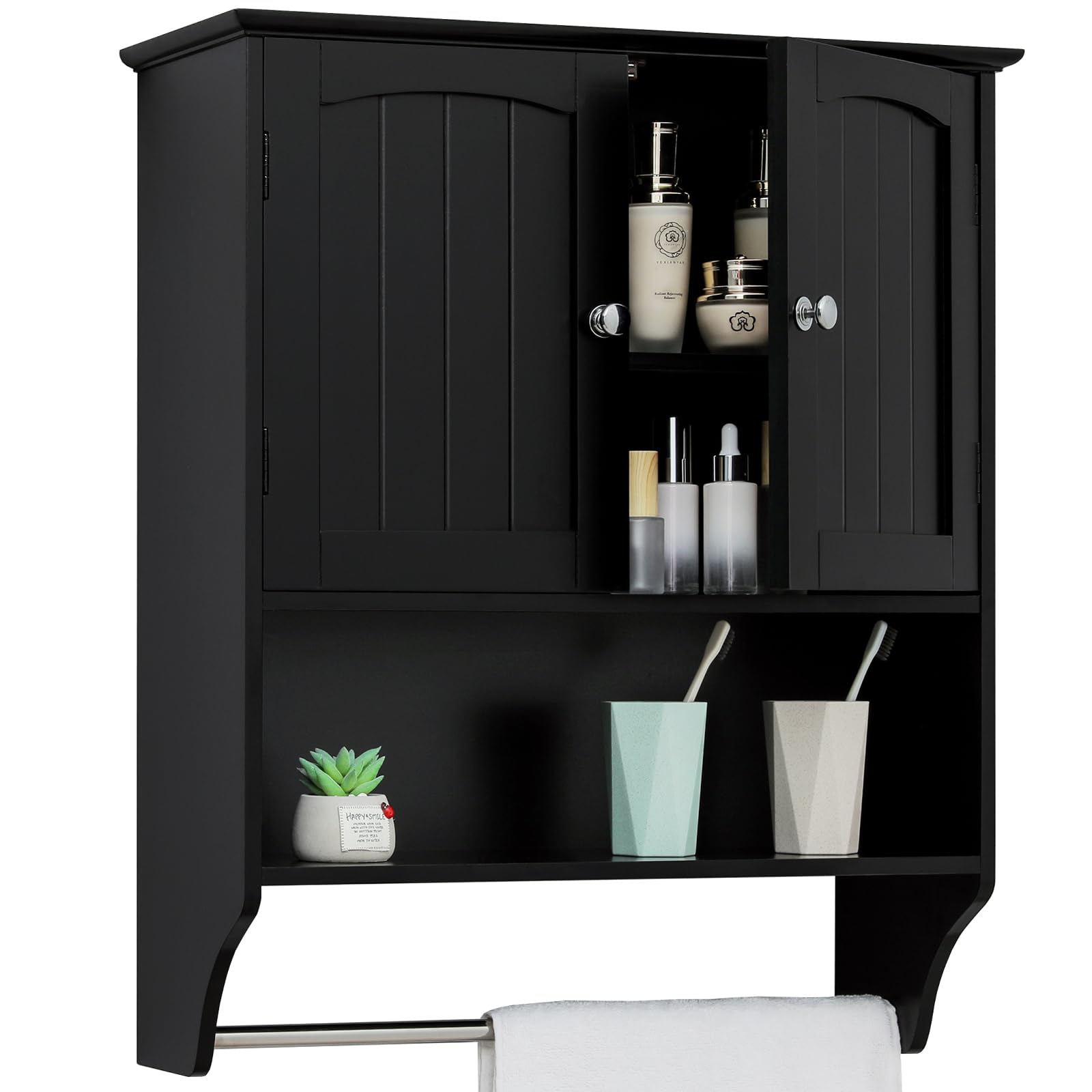 Iwell Bathroom Wall Cabinet with Adjustable Shelf & Doors, Over The Toilet Storage Cabinet, Medicine Cabinet for Bathroom, Laund