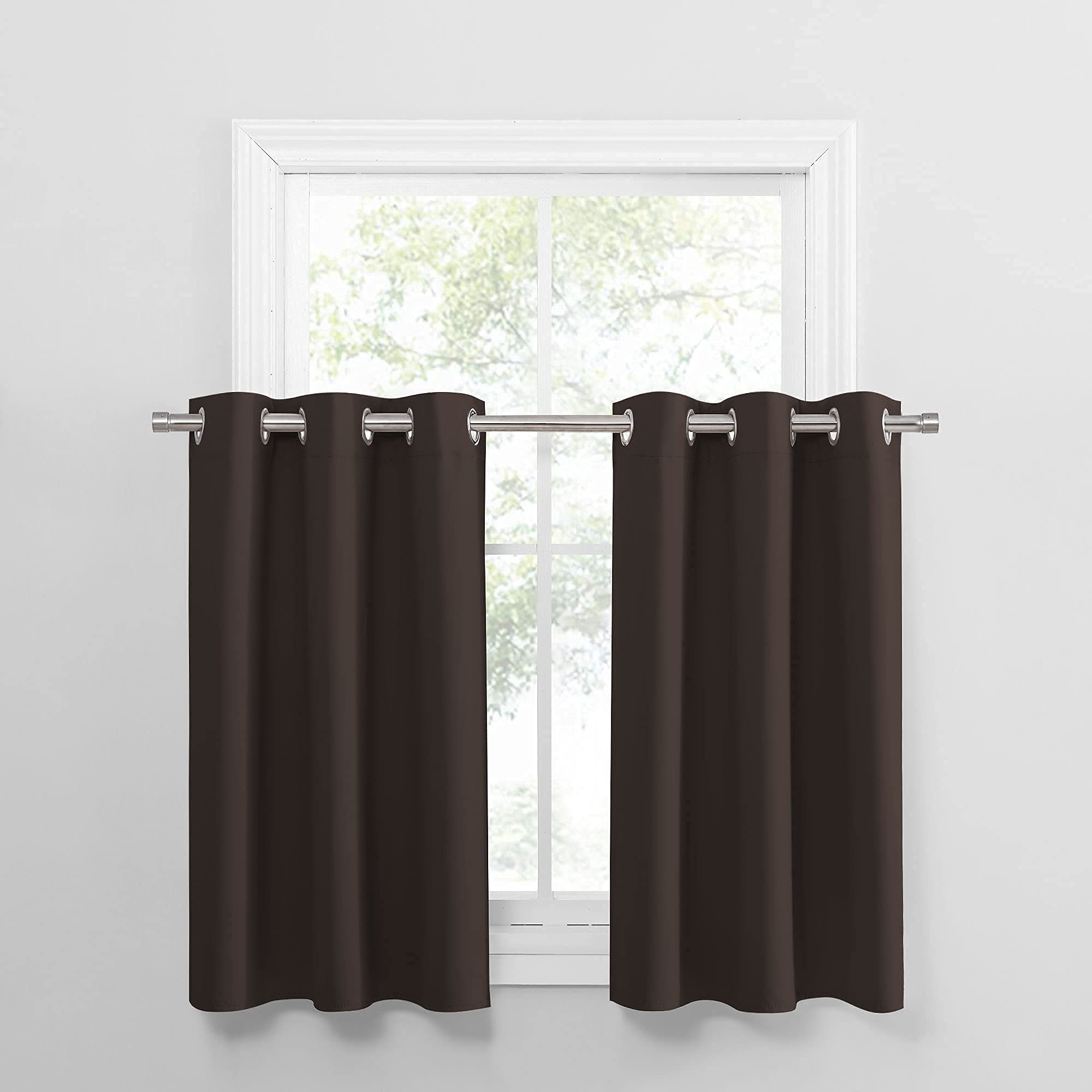 PONY DANCE Short Kitchen Curtains for Windows - (42 x 36 inches, Brown, 2 Pieces) Grommet Top Window Treatments Short Drapes/Val