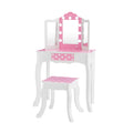 Teamson Kids Gisele Polka Dot Kids Vanity Set with LED Illuminated Mirror, Storage Drawer and Matching Stool, White/Pink