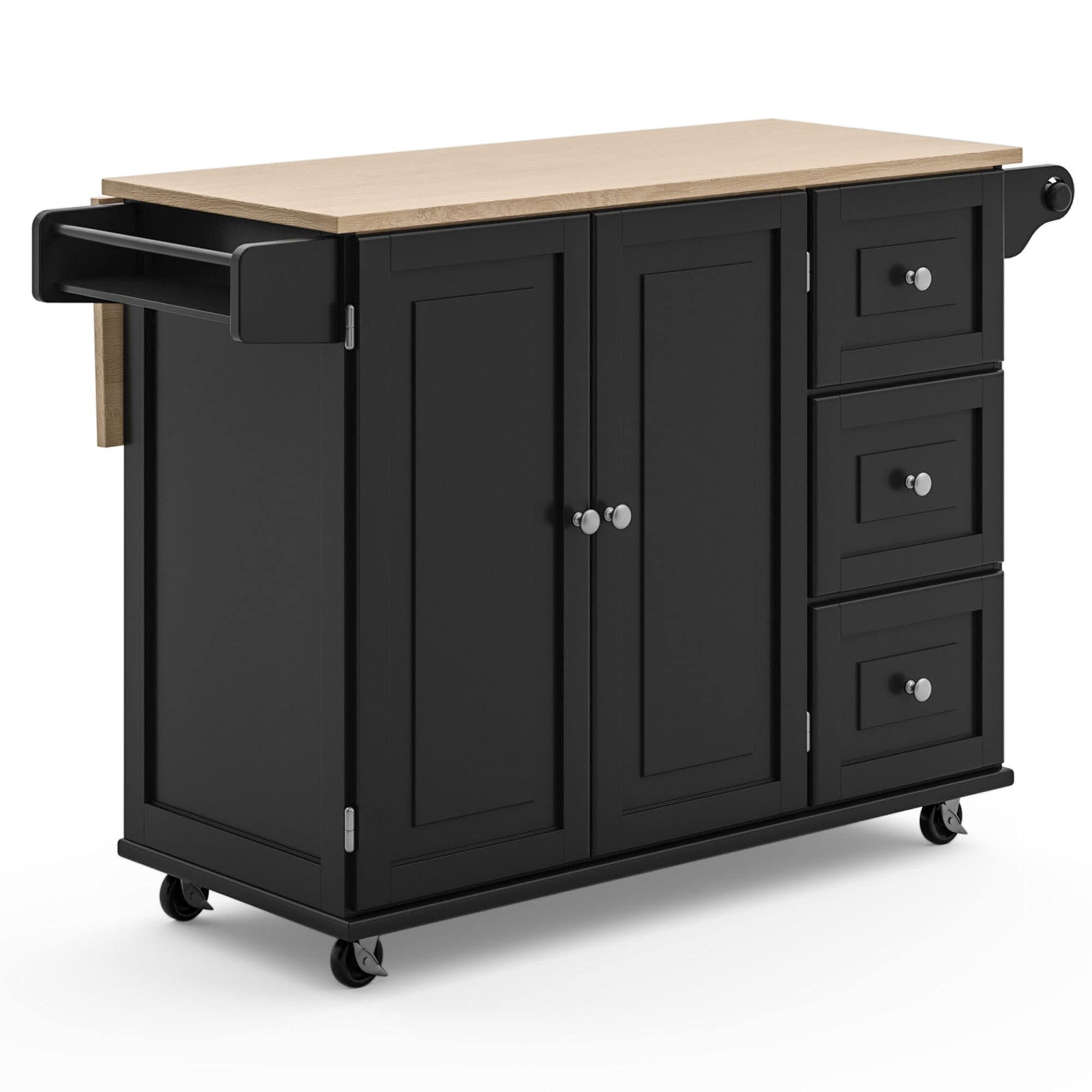 Homestyles Dolly Madison Kitchen Cart with Wood Top and Drop Leaf Breakfast Bar, Rolling Mobile Kitchen Island with Storage and 
