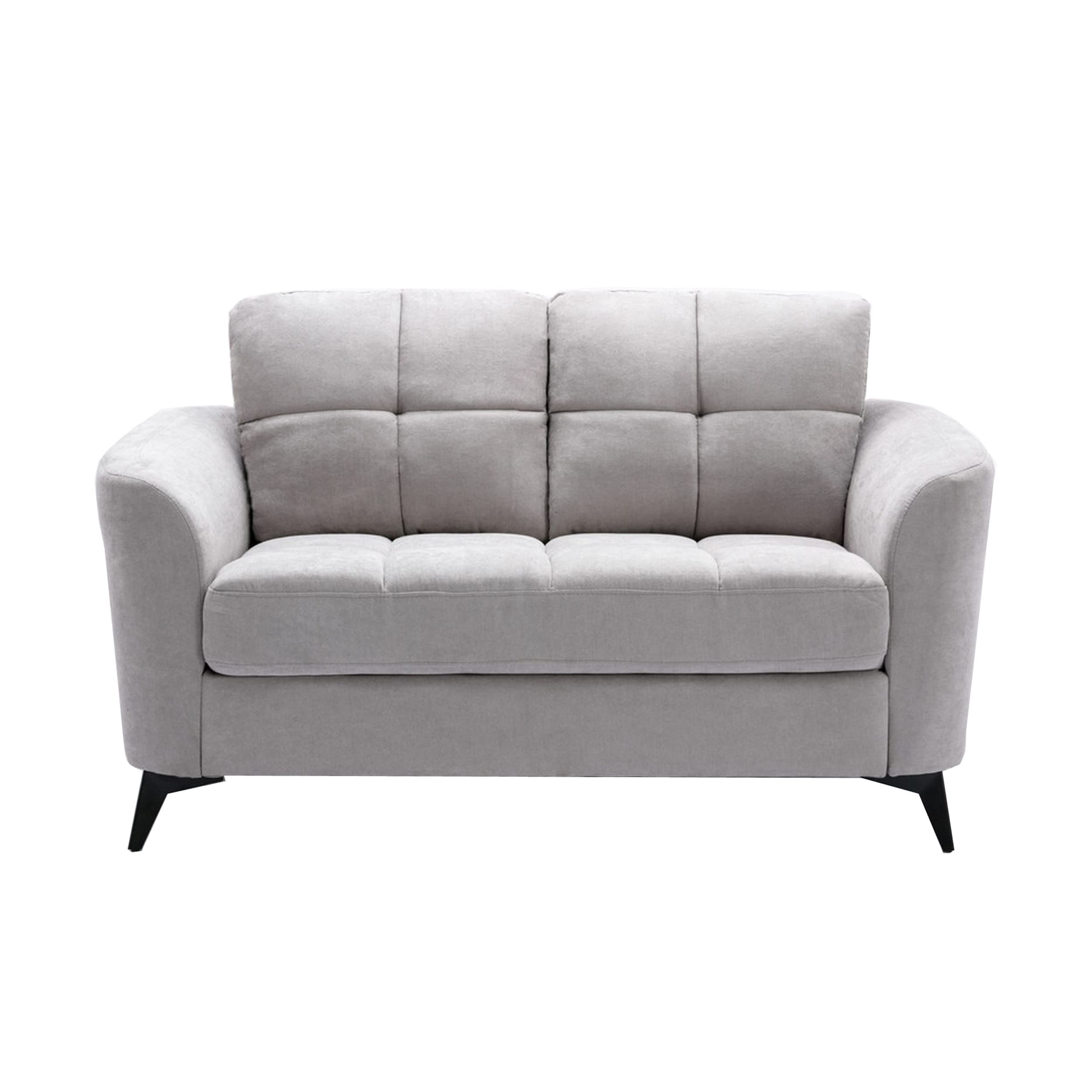 Benjara Odin 60 Inch Modern Loveseat, Tufted Cushions, Light Gray Velvet Upholstery