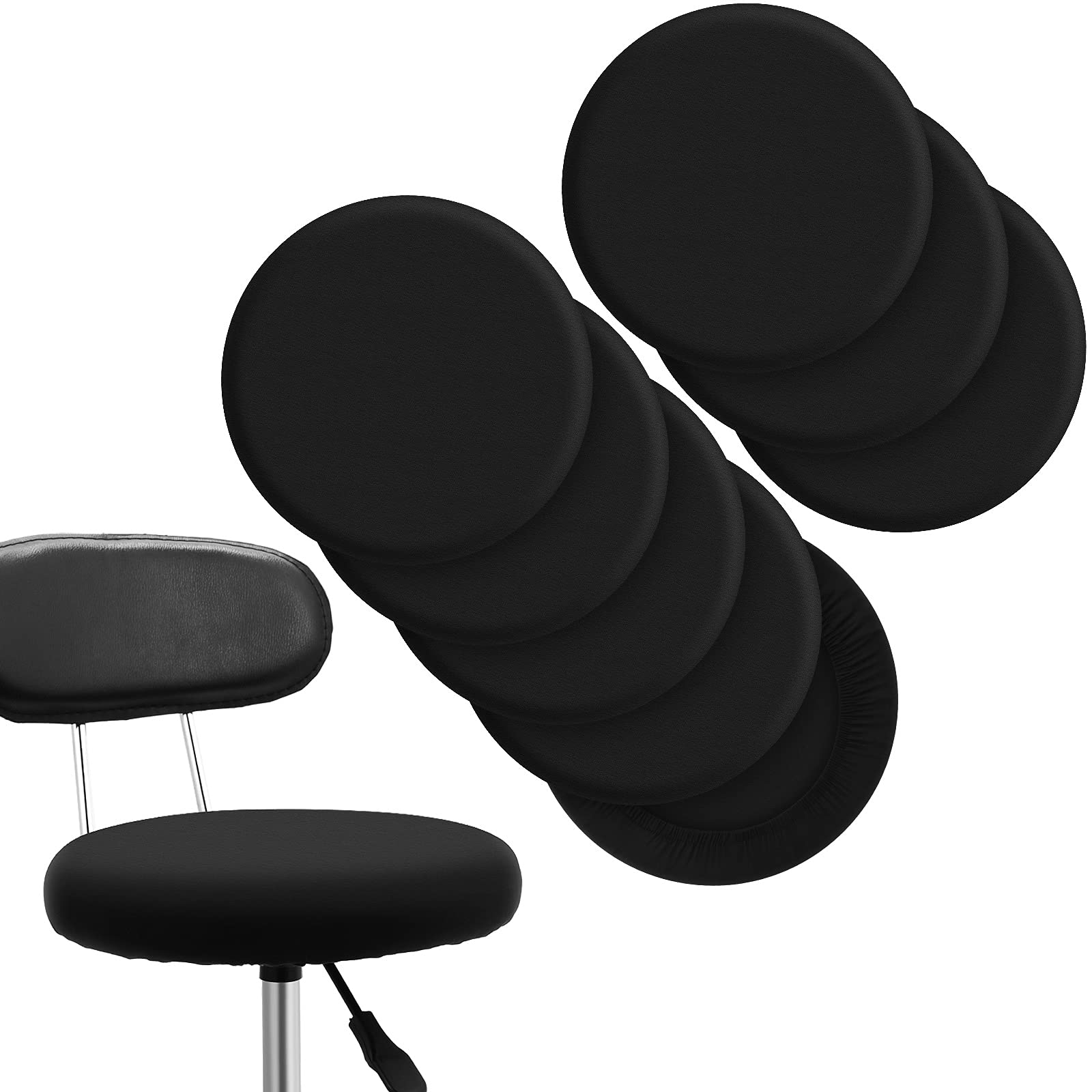 Tatuo Round Bar Stool Seat Covers Washable Stool Cushion Slipcover Elastic Bar Chair Covers for 14-17 Inch Chair (Black, 8 Piece