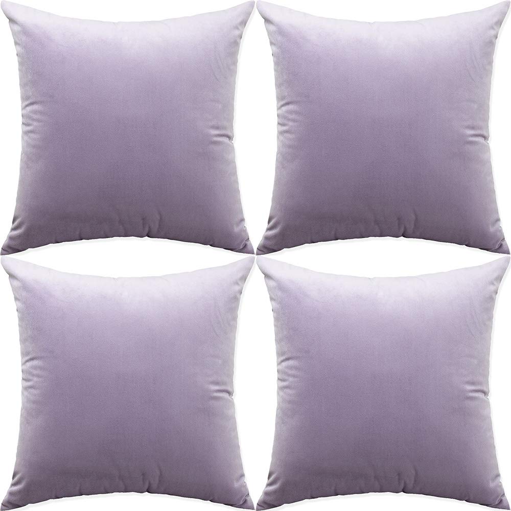 Artaimee Lilac Throw Pillow Covers 18x18 Pack of 4 Velvet Sofa Bed Couch Cushion Case 45x45