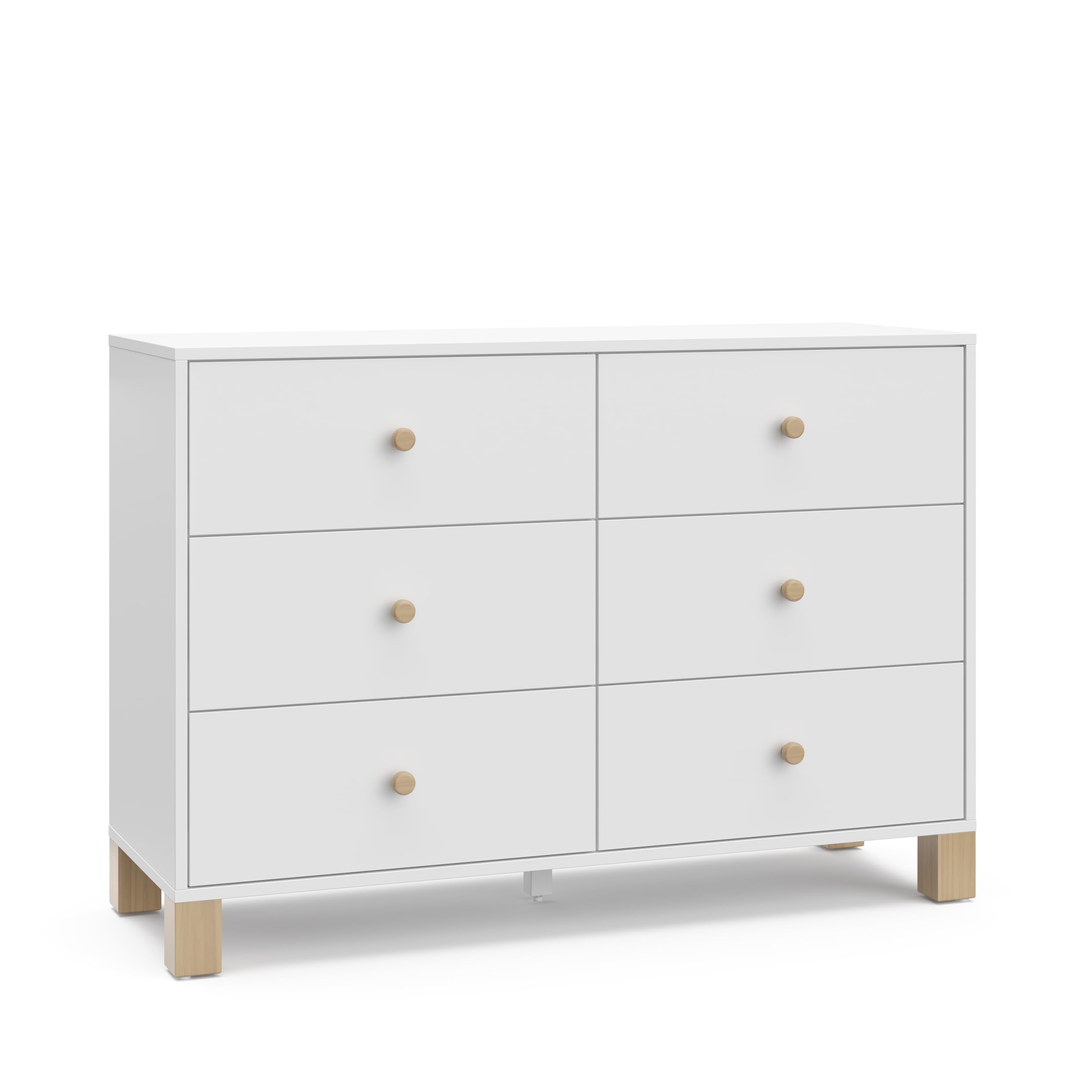 Storkcraft California 6-Drawer Double Dresser (White with Driftwood) - GREENGUARD Gold Certified, Interlocking Drawer System, Dr
