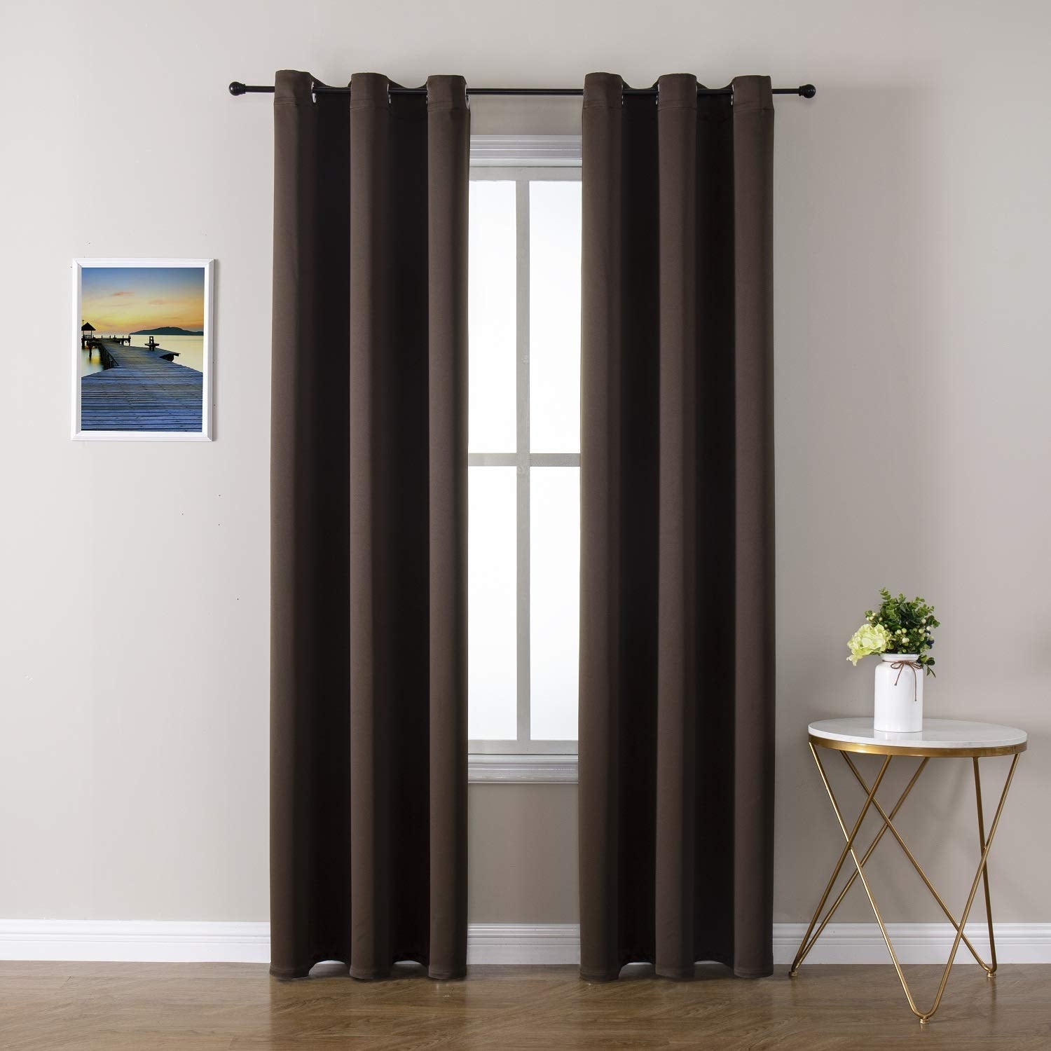 ChrisDowa Grommet Blackout Curtains for Bedroom and Living Room - 2 Panels Set Thermal Insulated Room Darkening Curtains (Brown,