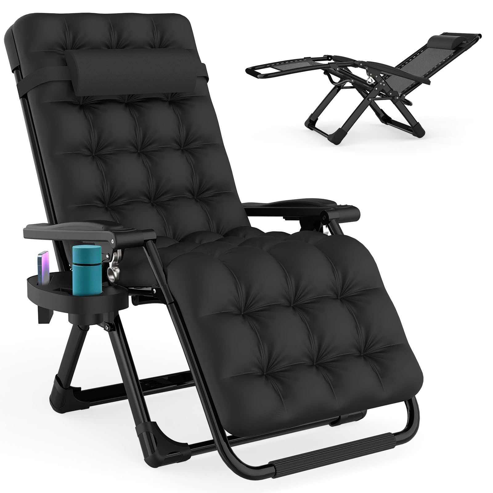 ZENPETIO Zero Gravity Lounge Chair, Foldable Outdoor Recliner with Detachable Cushion, Portable Anti Gravity Lounger for Camping