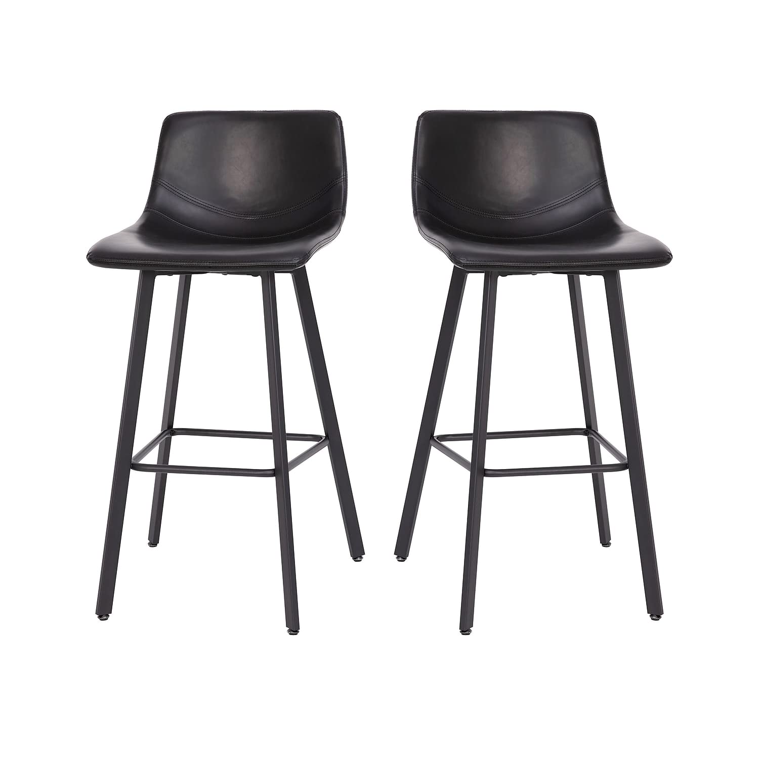 Flash Furniture Caleb Modern Commercial Barstools with Footrests - Black LeatherSoft -30 Inch - Black Matte Iron Frame - Armless