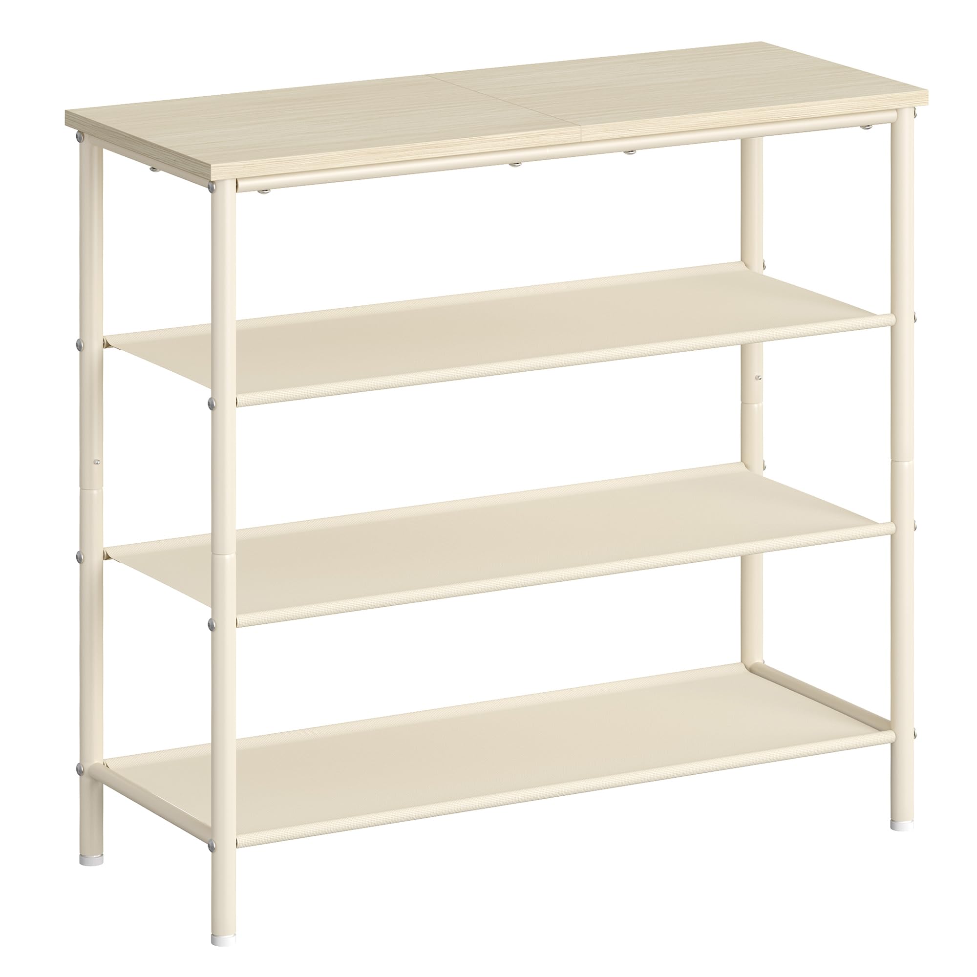 VASAGLE 4 Tier Shoe Storage Rack for 9-12 Pairs, Industrial Steel Frame with Fabric Shelves and Wooden Top, Entryway Shoe Organi