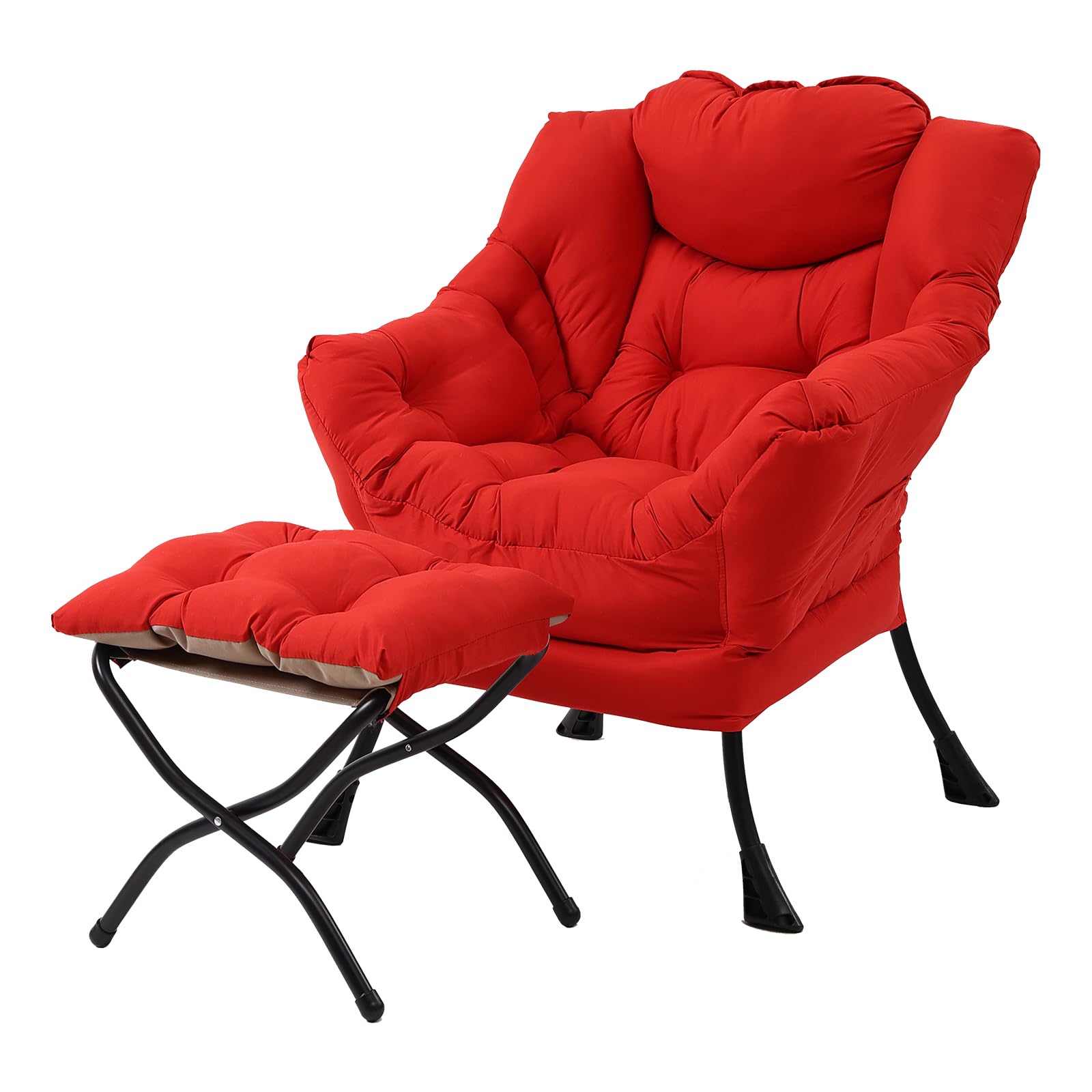 Welnow Lazy Chair with Ottoman, Modern Lounge Accent Chair with Armrests and a Side Pocket, Leisure Sofa Armchair Set, Reading A