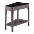 Leick Home Obsidian End Table, Solid Wood, Narrow Wedge Shape, Glass Tabletop, Bottom Display Shelf, Easy Assemlby, Smoke Gray/B