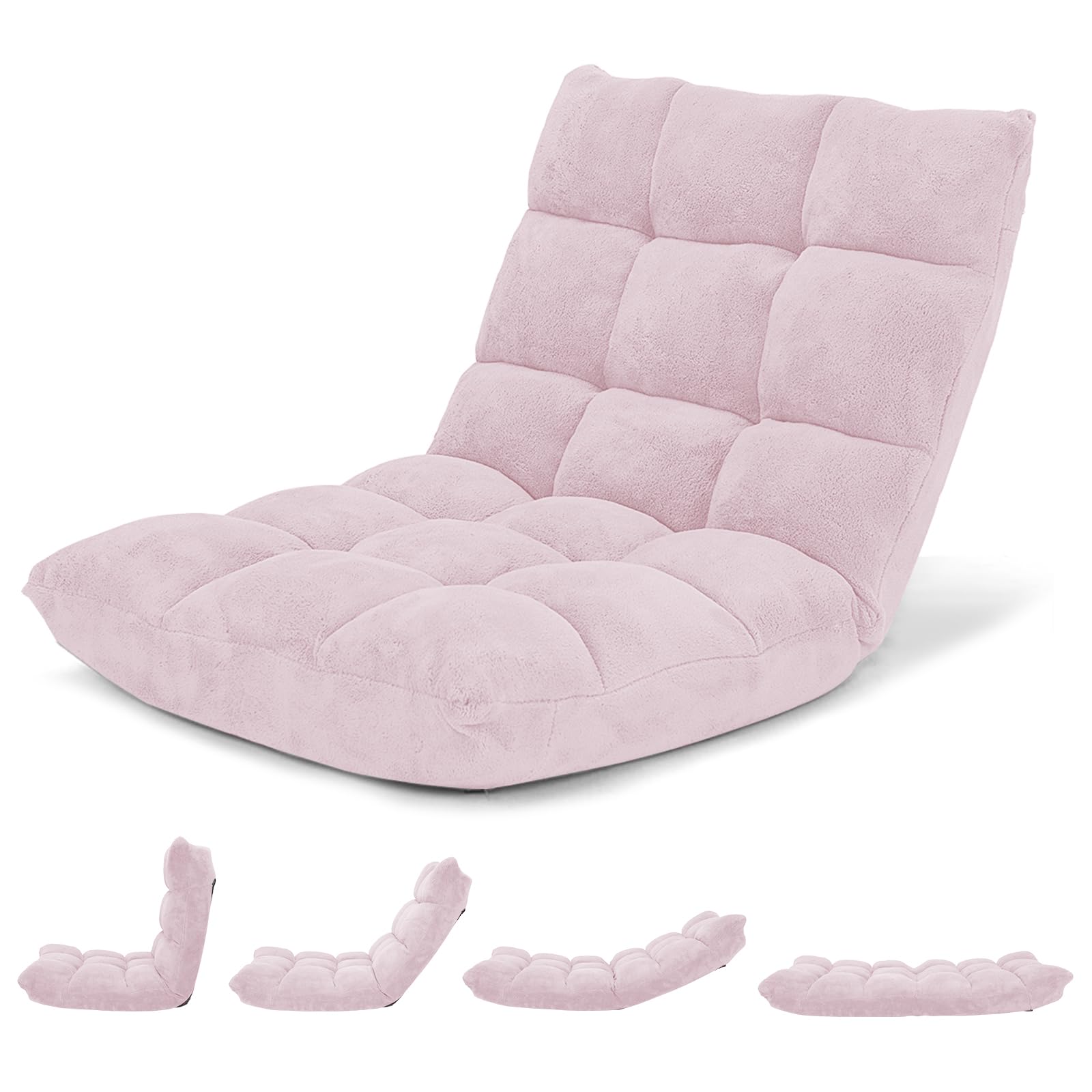Giantex Floor Chair with Back Support, 14 Adjustable Position, Padded Sleeper Bed, Couch Recliner, Gaming Floor Chairs for Medit