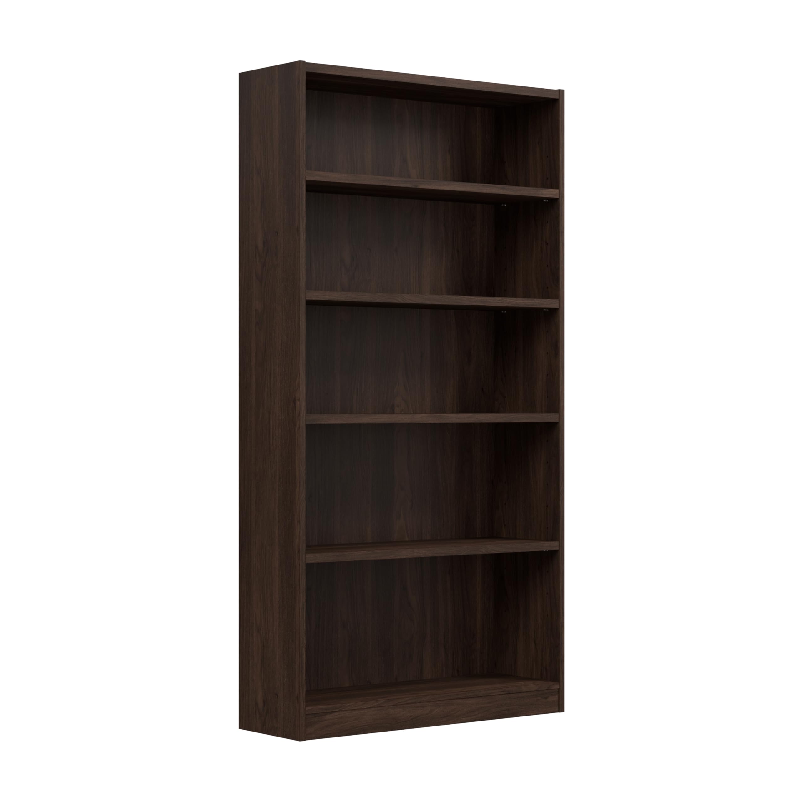 Bush Furniture Universal Tall 5 Shelf Bookcase in Black Walnut, Vertical Storage and Display Bookshelf for Home Office or Living