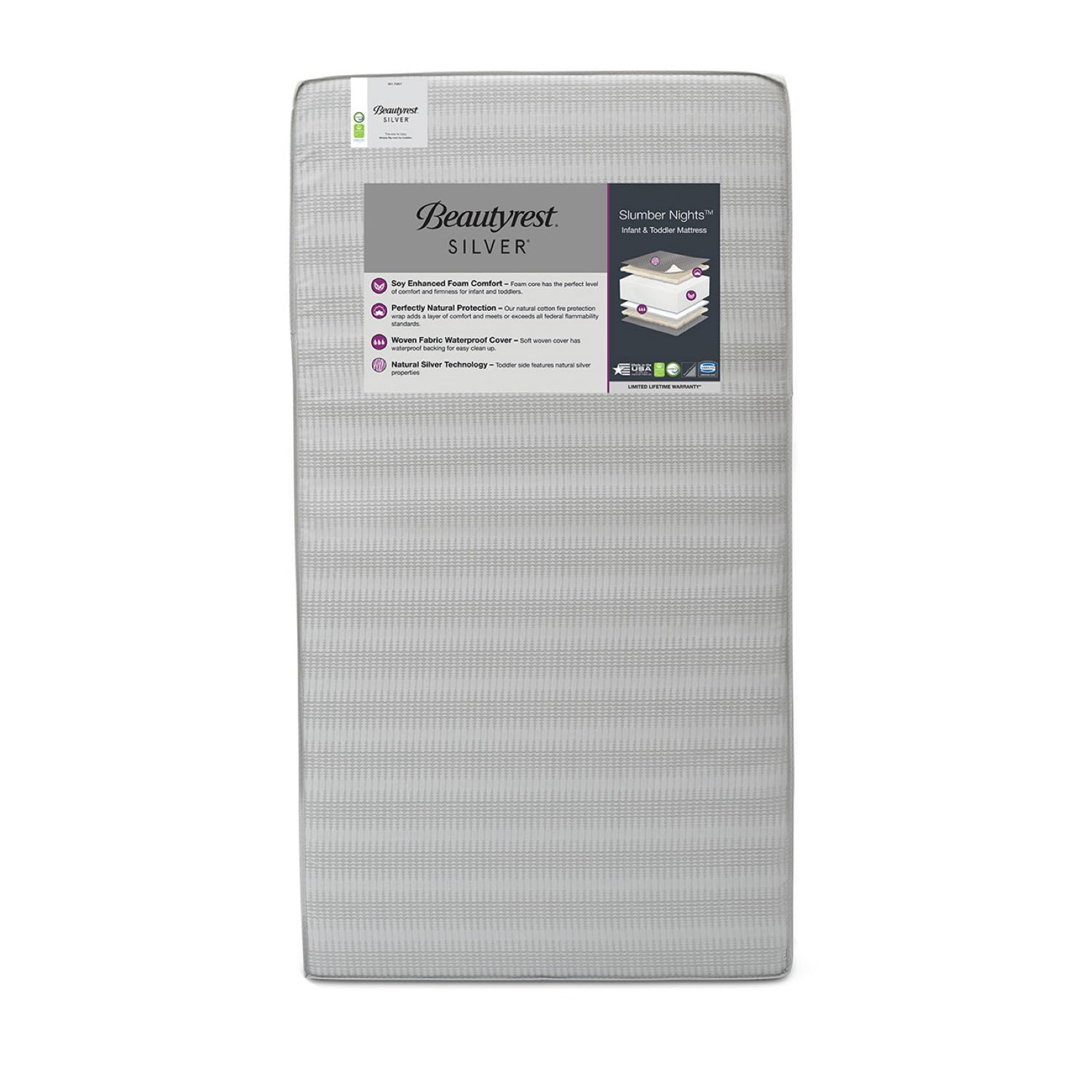Beautyrest Silver Slumber Nights Dual Sided 2-Stage Crib Mattress and Toddler Mattress - GREENGUARD Gold - Waterproof - Plant Ba
