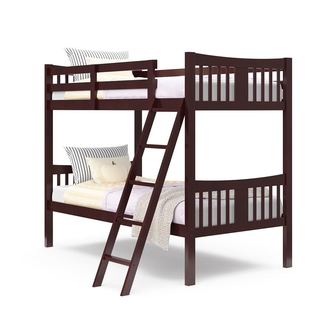 Storkcraft Caribou Bunk Bed Twin Over Twin Bunk Bed (Espresso) - GREENGUARD Gold Certified, Twin Bunk Beds for Kids, Converts to