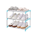 Jucaifu Stackable Small Shoe Rack, Entryway, Hallway and Closet Space Saving Storage and Organization (3-Tier, Blue)