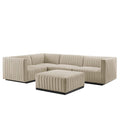 Modway Conjure 5-Piece Channel Tufted Fabric Sectional in Beige/Black